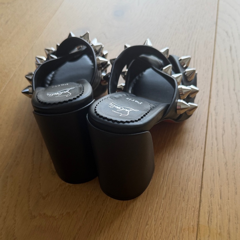 Christian Louboutin Black Leather Spike-Embellished Slide Mules - Picture 3 of 6